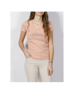 T-shirt col v uni strass rose femme - Armani Exchange