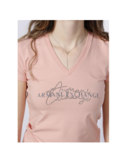 T-shirt col v uni strass rose femme - Armani Exchange