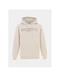 Sweat à capuche uni logo brodé beige homme - Project X Paris