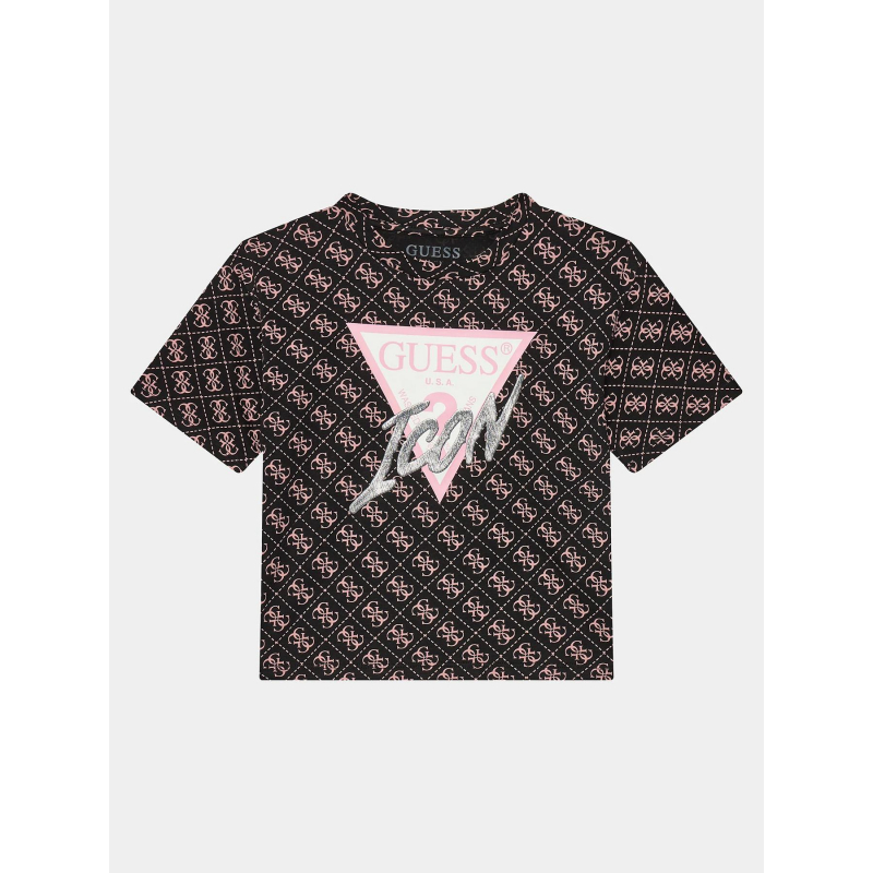 T-shirt logo icon noir et rose fille - Guess