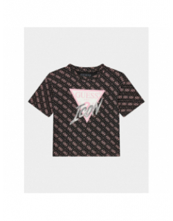 T-shirt logo icon noir et rose fille - Guess