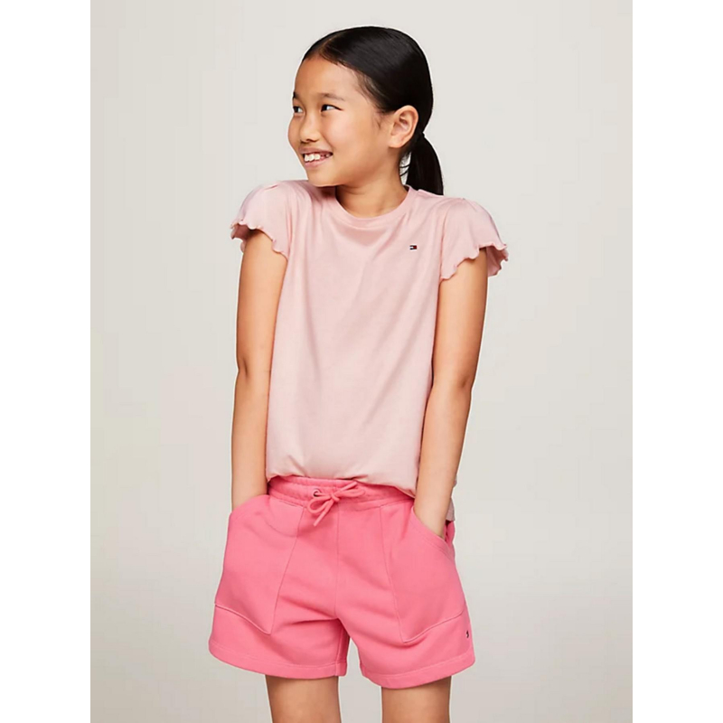 T-shirt uni ruffle rose fille - Tommy Hilfiger