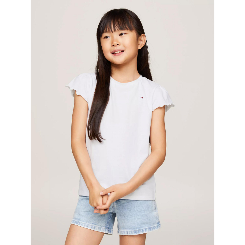 T-shirt uni ruffle blanc fille - Tommy Hilfiger