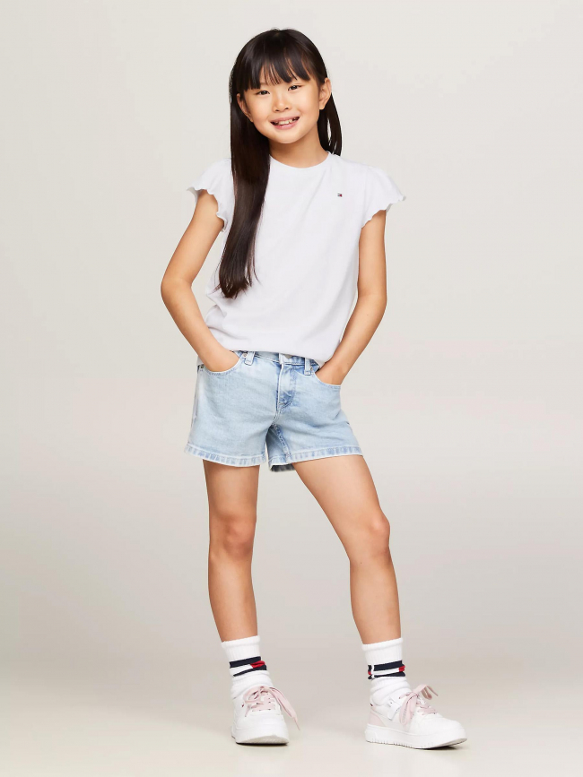 T-shirt uni ruffle blanc fille - Tommy Hilfiger