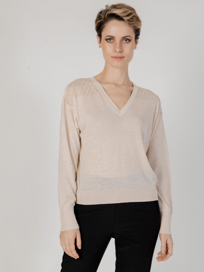 Pull col v bente beige femme - JDY