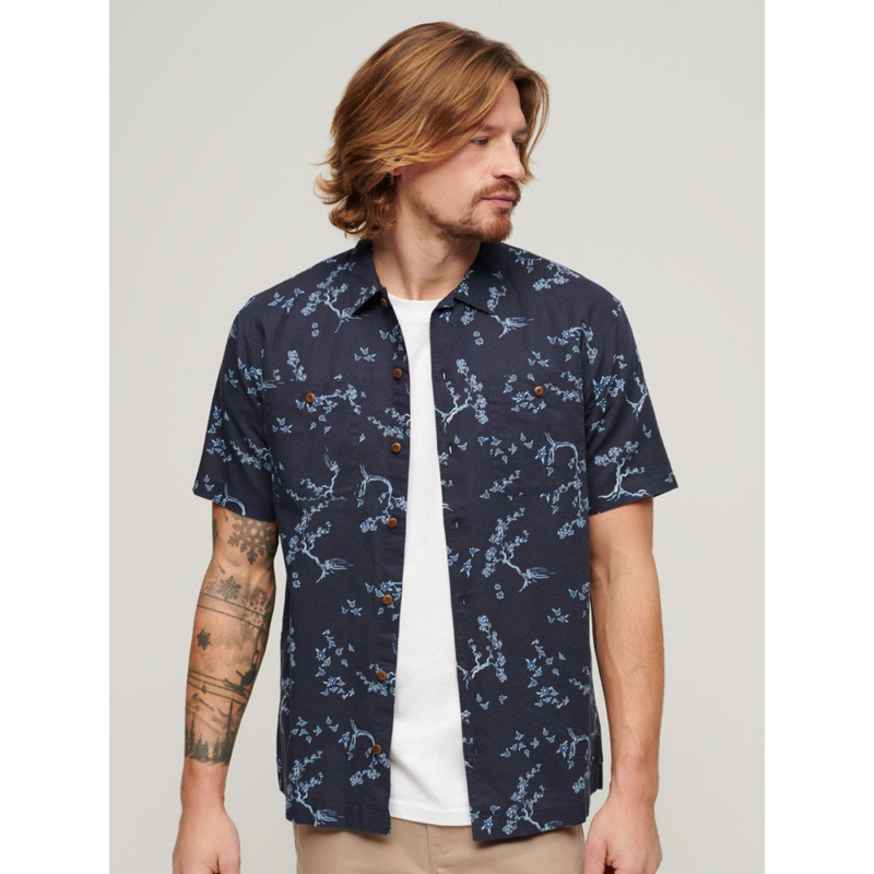 Chemise manches courtes beach shirt fleur indigo homme -  Superdry