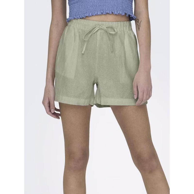 Short caro en lin pull-up vert femme - Only