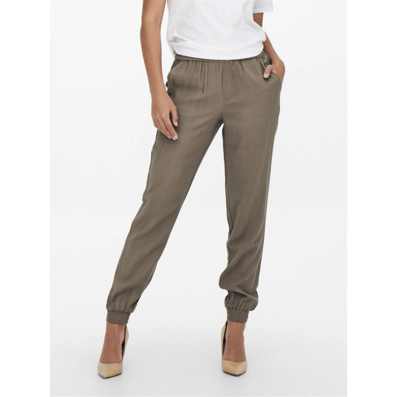 Pantalon fluide bas resséré kelda marron femme - Only