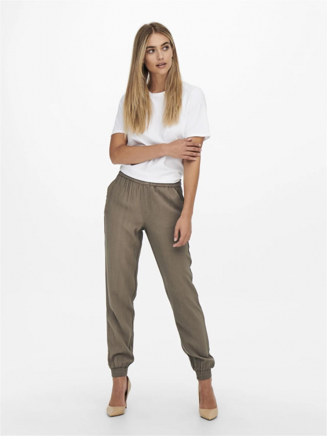 Pantalon fluide bas resséré kelda marron femme - Only