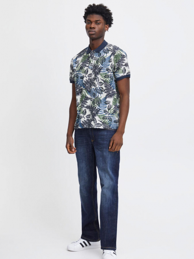 Polo manches courtes imprimé floral blanc bleu homme - Blend