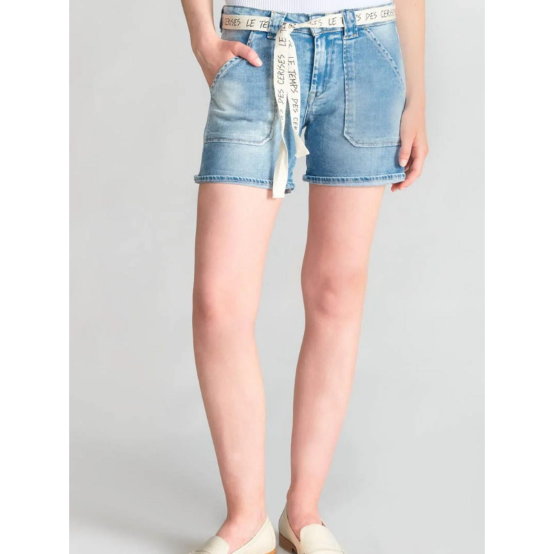 Short en jean bloom ceinture bleu femme - Le Temps Des Cerises