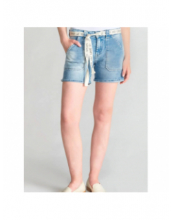 Short en jean bloom ceinture bleu femme - Le Temps Des Cerises