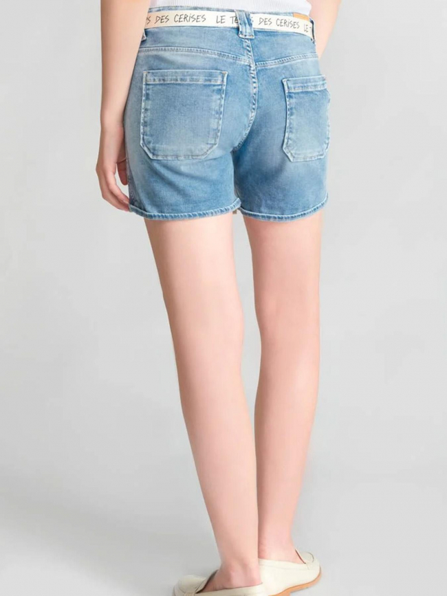 Short en jean bloom ceinture bleu femme - Le Temps Des Cerises