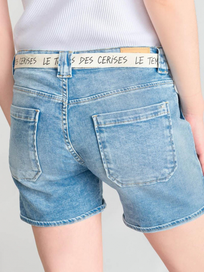 Short en jean bloom ceinture bleu femme - Le Temps Des Cerises