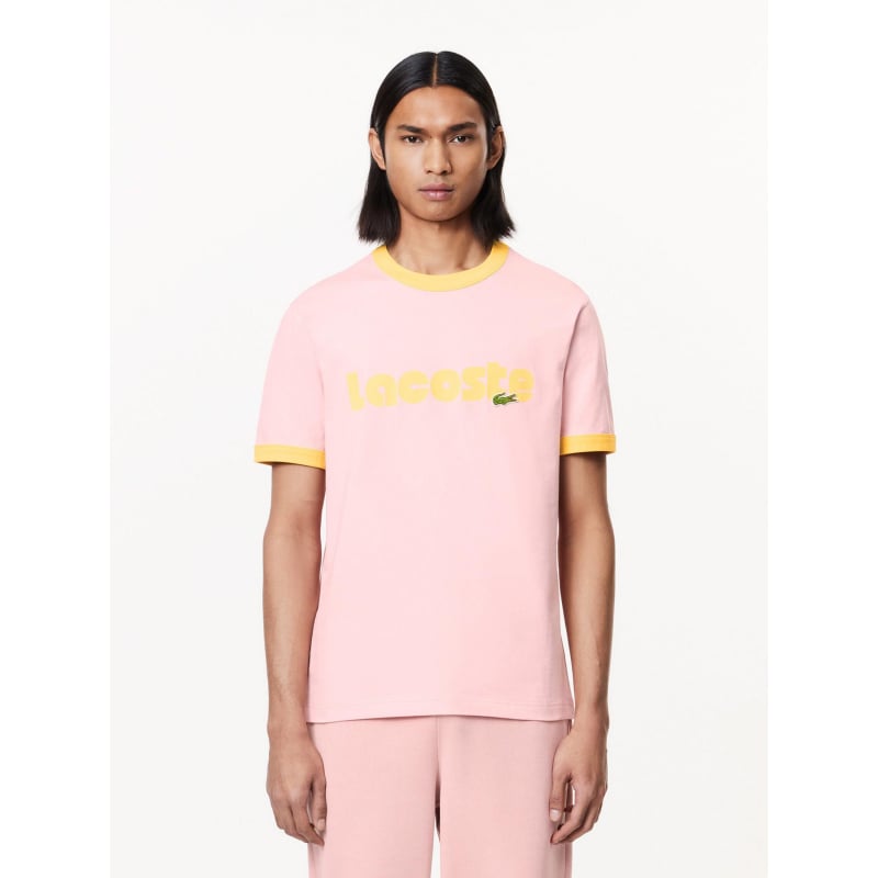 T-shirt imprimé logo jaune rose homme - Lacoste