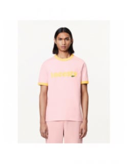 T-shirt imprimé logo jaune rose homme - Lacoste