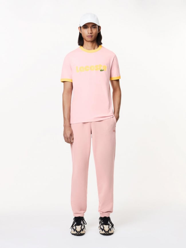 T-shirt imprimé logo jaune rose homme - Lacoste