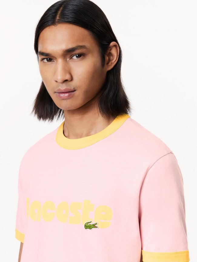 T-shirt imprimé logo jaune rose homme - Lacoste