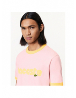 T-shirt imprimé logo jaune rose homme - Lacoste