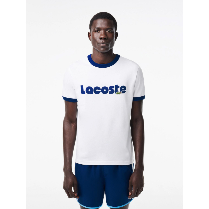 T-shirt imprimé logo bleu blanc homme - Lacoste