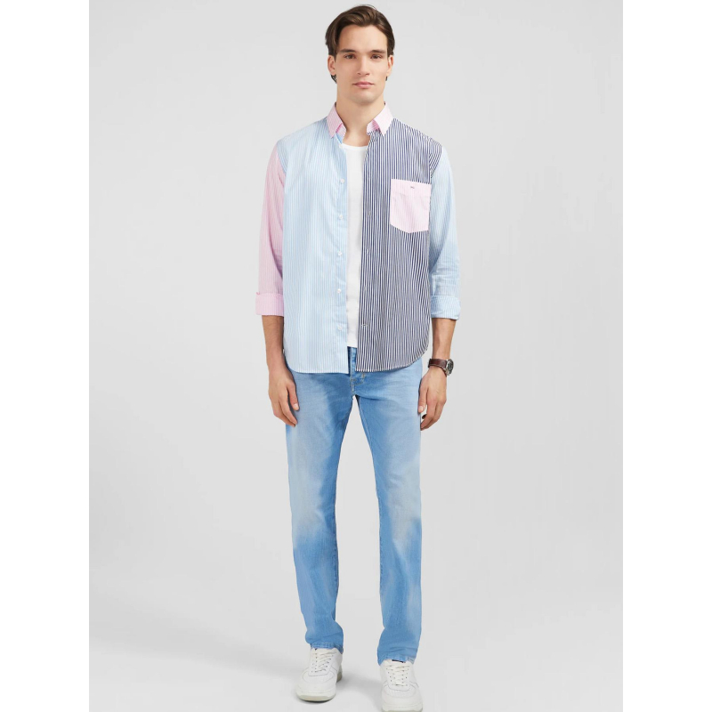 Chemise regular patch japo rayée rose bleu homme - Eden Park