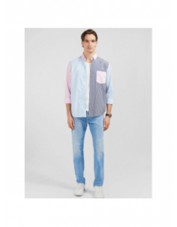 Chemise regular patch japo rayée rose bleu homme - Eden Park