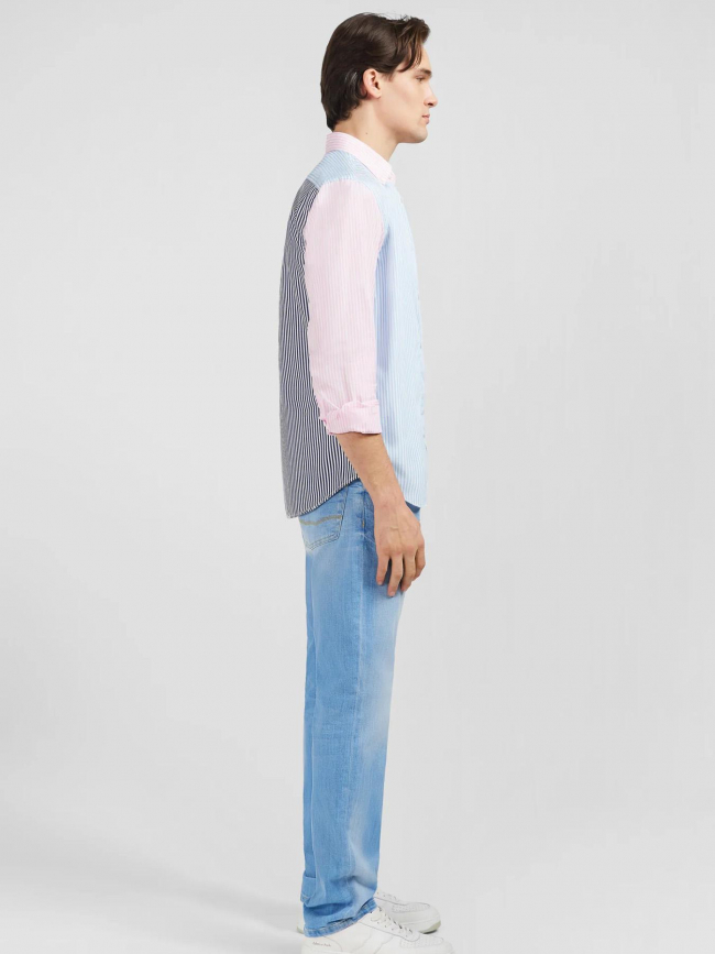 Chemise regular patch japo rayée rose bleu homme - Eden Park