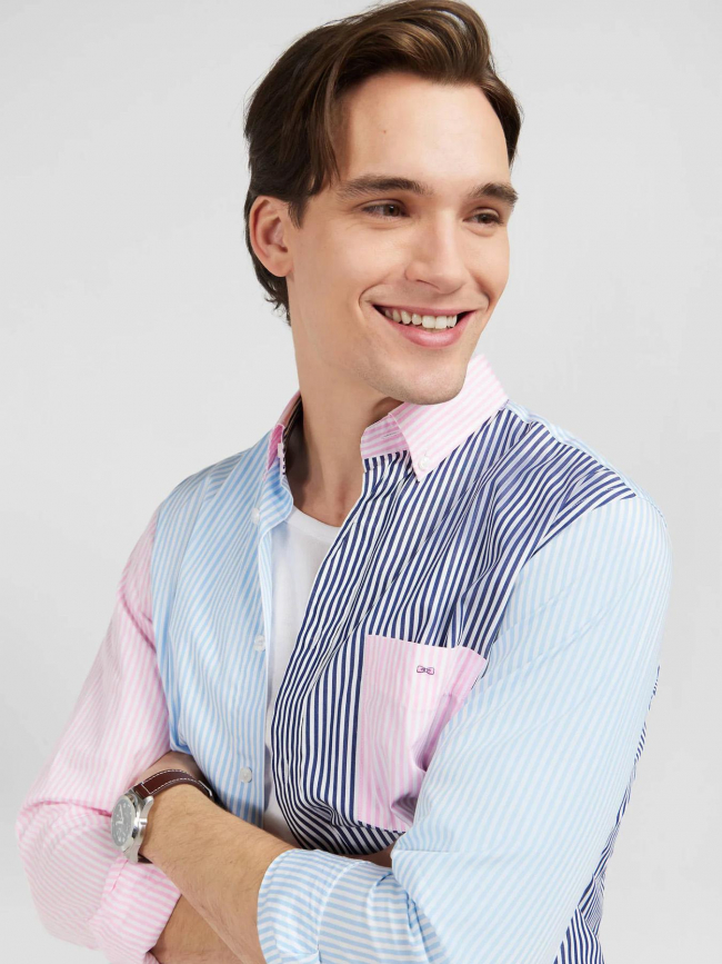 Chemise regular patch japo rayée rose bleu homme - Eden Park