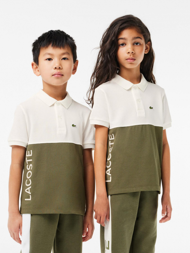 Polo manches courtes bicolore kaki creme enfant Lacoste wimod