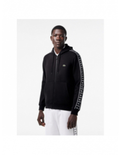 Sweat à capuche zippé logo manches noir homme - Lacoste