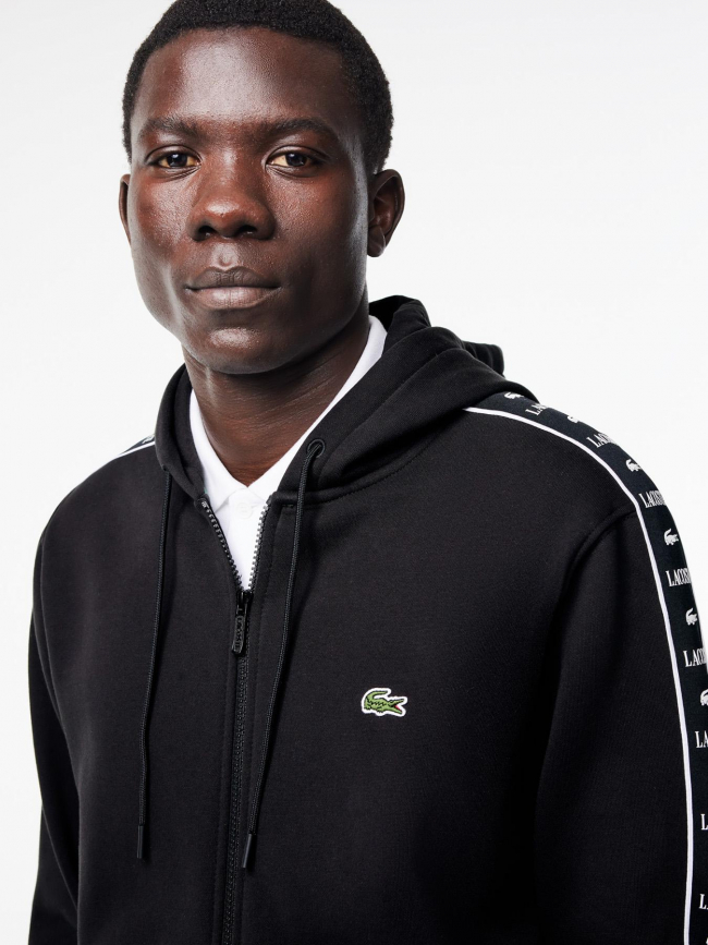 Sweat à capuche zippé logo manches noir homme - Lacoste