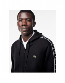 Sweat à capuche zippé logo manches noir homme - Lacoste