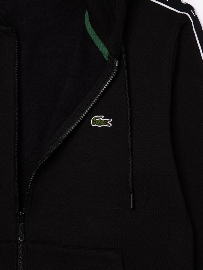 Sweat à capuche zippé logo manches noir homme - Lacoste