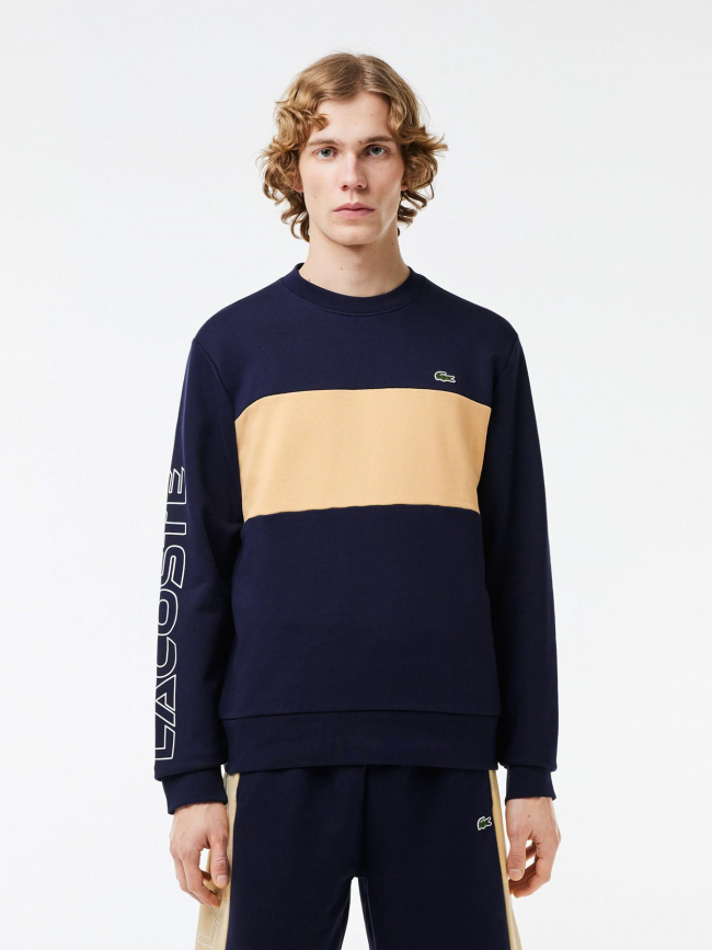 Sweatshirt logo brodé bicolore bleu marine homme - Lacoste