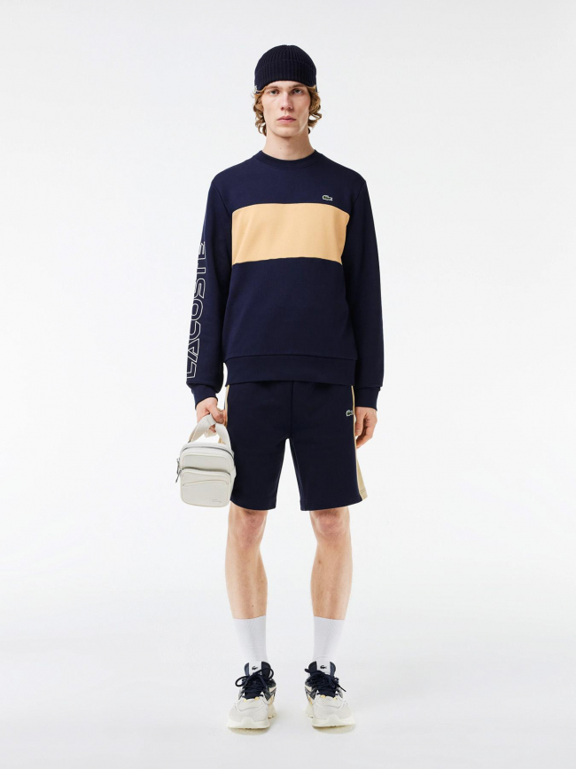 Sweatshirt logo brodé bicolore bleu marine homme - Lacoste