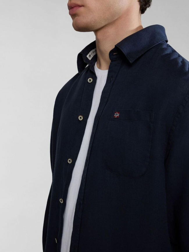 Chemise uni linen bleu marine homme - Napapijri