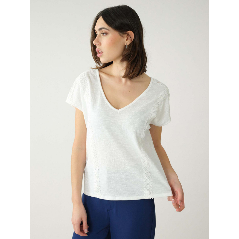 T-shirt col v nara blanc femme - Deeluxe