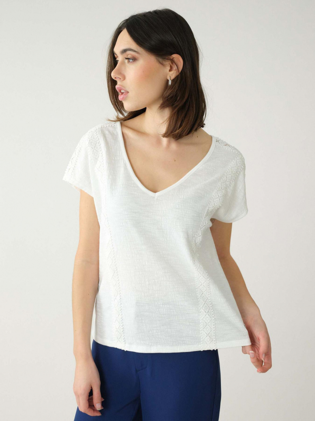 T-shirt col v nara blanc femme - Deeluxe