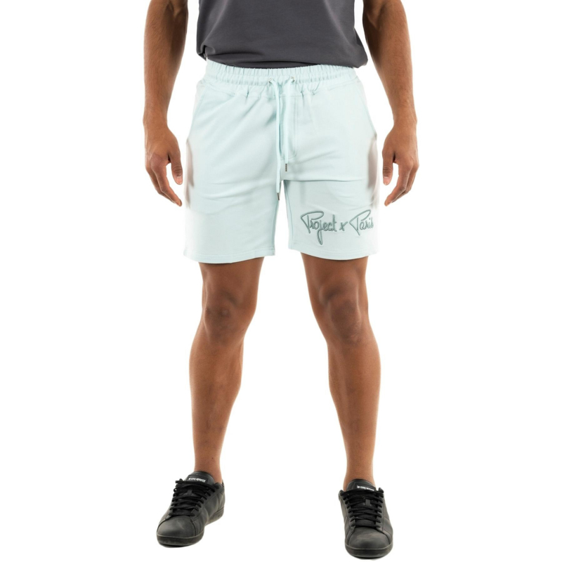 Short jogging logo brodé uni bleu ciel homme - Project X Paris