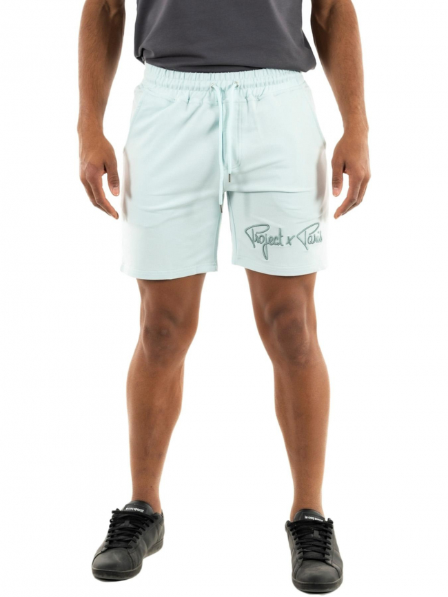 Short jogging logo brodé uni bleu ciel homme - Project X Paris