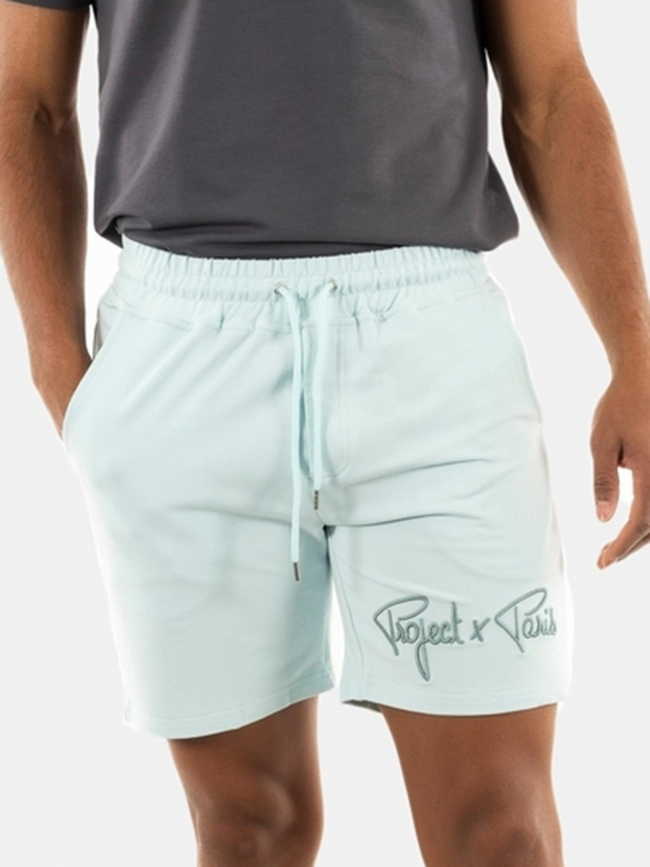 Short jogging logo brodé uni bleu ciel homme - Project X Paris