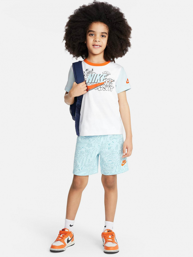 Ensemble short t-shirt dessins bleu blanc enfant - Nike
