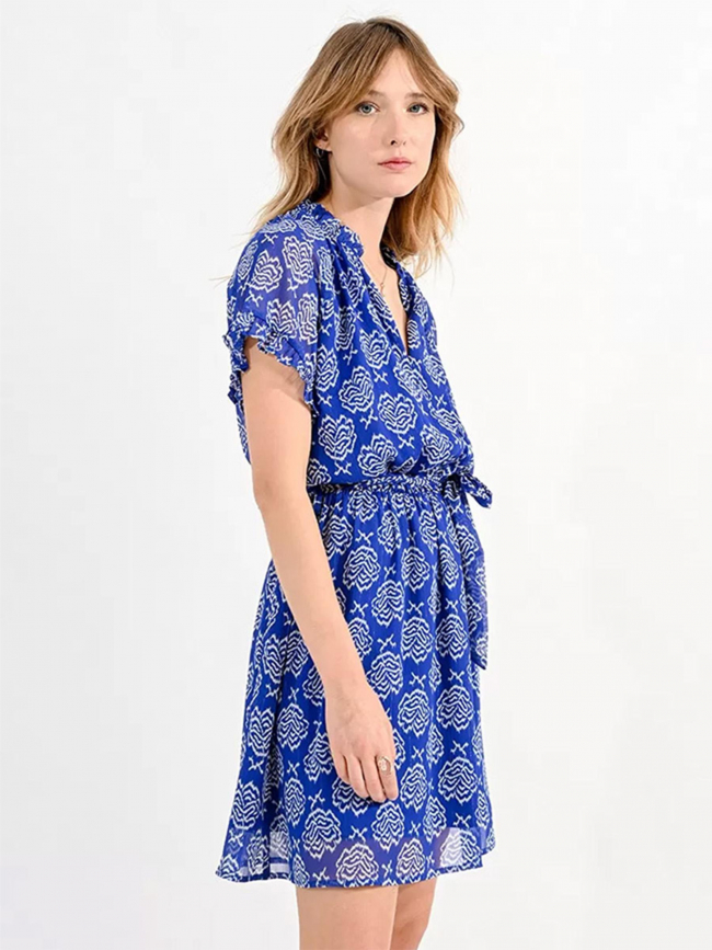 Robe courte imprimés mathild bleu femme - Molly Bracken