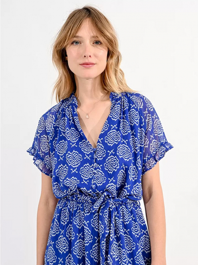 Robe courte imprimés mathild bleu femme - Molly Bracken