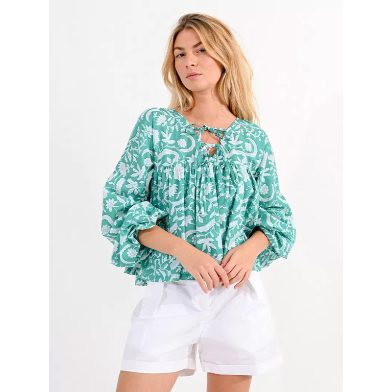 Blouse ample floral turquoise femme - Molly Bracken