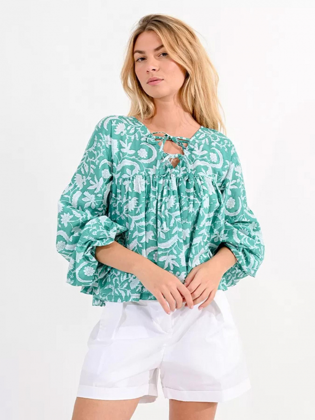 Blouse ample floral turquoise femme - Molly Bracken