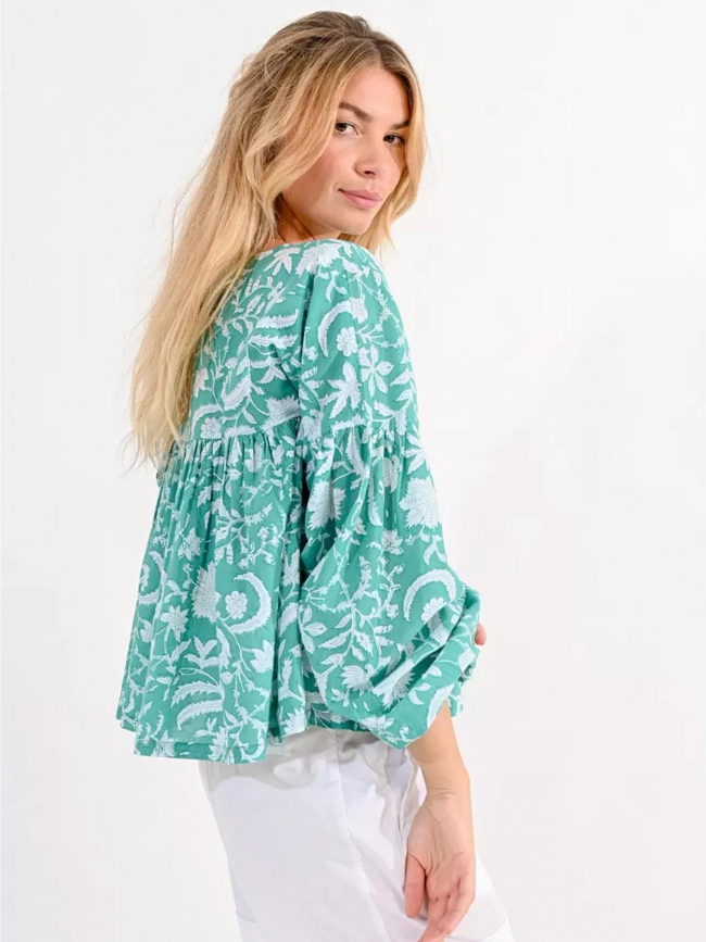 Blouse ample floral turquoise femme - Molly Bracken