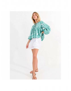 Blouse ample floral turquoise femme - Molly Bracken