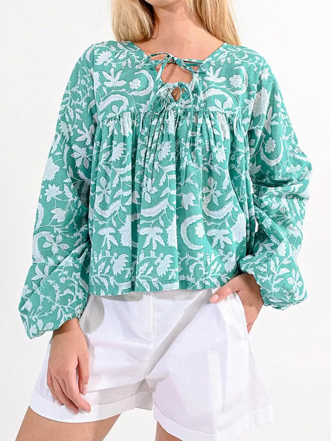 Blouse ample floral turquoise femme - Molly Bracken