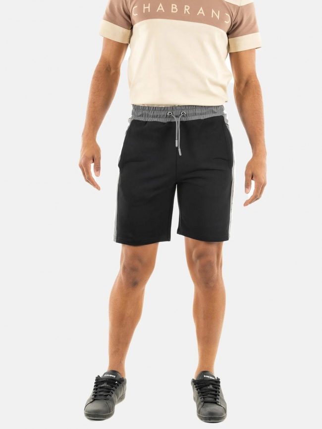 Short jogging bicolore logo noir gris homme - Chabrand